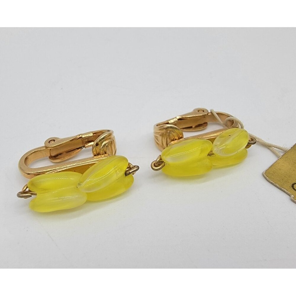 NWT Vintage Original Napier Earrings Yellow Beaded CLIP ON Earrings New‎